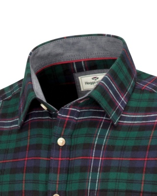 Hoggs of Fife Pitscottie Flannel Shirt - Dark Green Tartan Check
