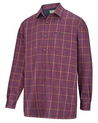 Hoggs of Fife Bramble Micro-Fleece Lined Shirt - Wine Check
