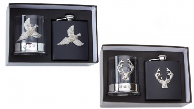 Bisley - Whisky Glass and Flask - Gift Set - Stag
