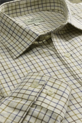 Hoggs of Fife Pure Cotton Tattersall Check Shirt - Brown/Gold/Navy