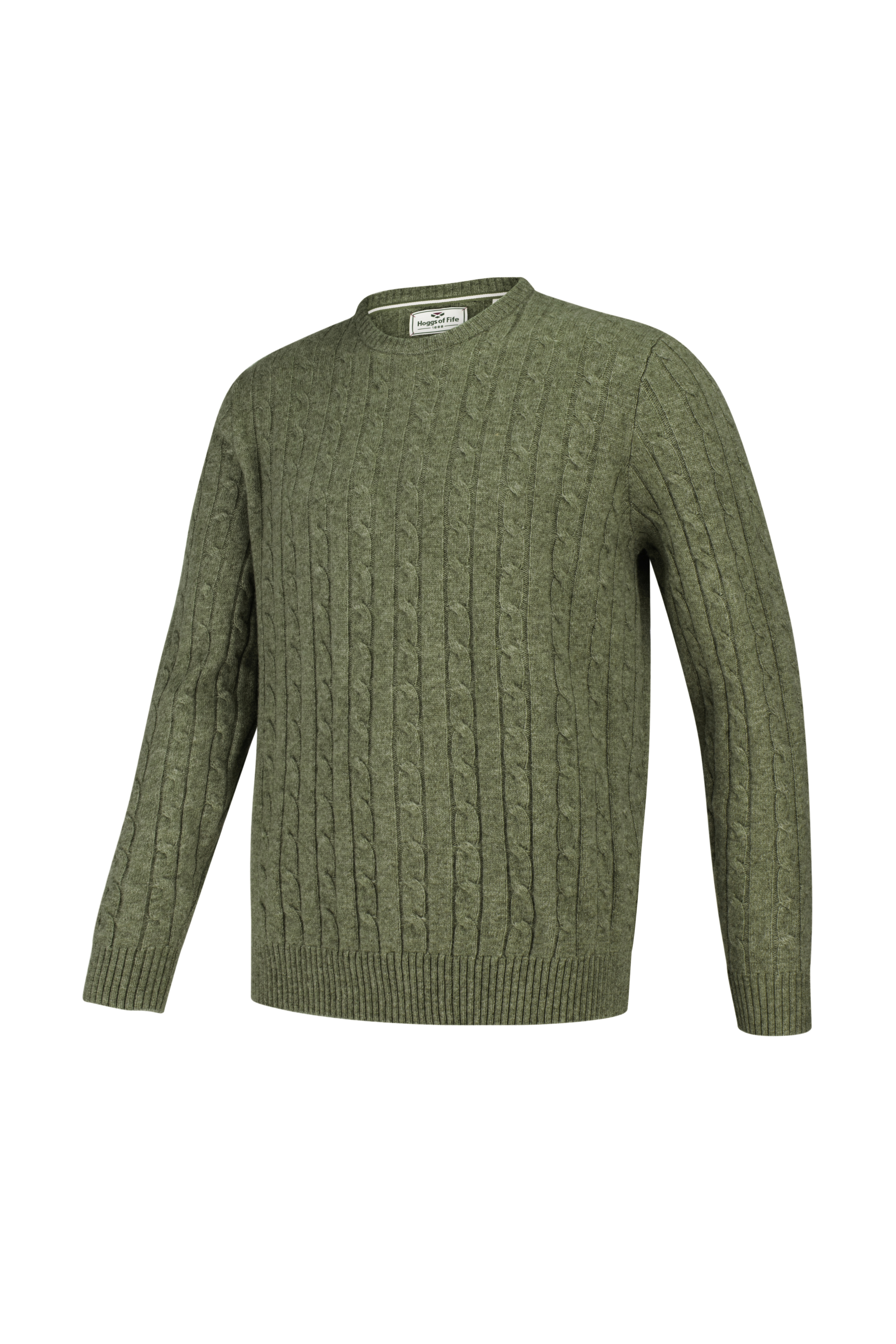 Hoggs of Fife Jedburgh Crew Neck Cable Pullover - Thyme
