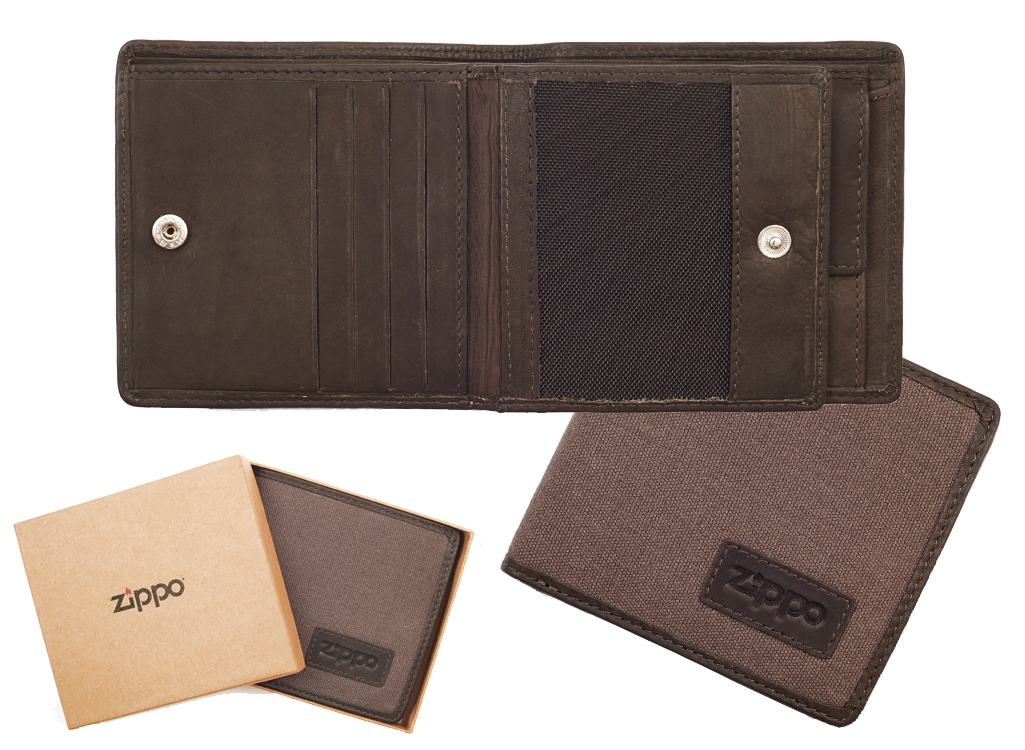 Zippo Leather & Canvas Wallet (Mocha & Grey)