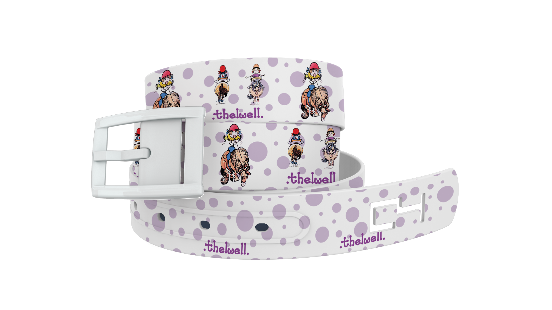 C4 Belt - Thelwell Purple Polka Dots White Belt and Plum Chrome Buckle