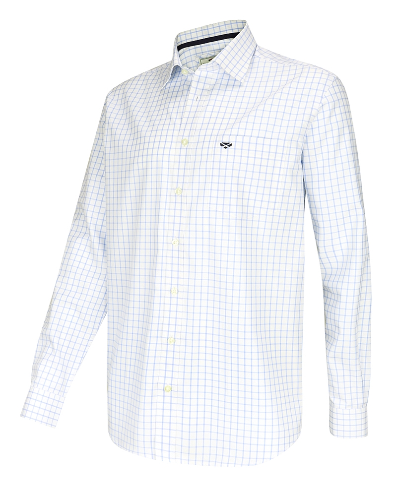 Hoggs Of Fife Turnberry Ls Twill Cotton Shirt - White/Blue Check