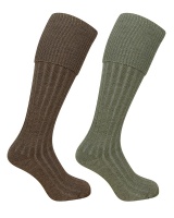 Hoggs Of Fife Plain T/Over Top Sock Lovat Marl With Oatmeal