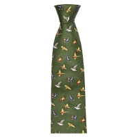 Hoggs of Fife - Silk Country Tie Green - Mixed Game Birds Motif