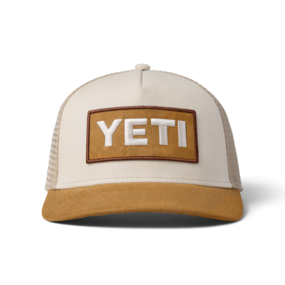 Yeti Logo Faux Suede Brim Trucker Hat - Khaki/Tan