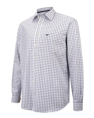 Hoggs Of Fife Turnberry Ls Twill Cotton Shirt - White/Navy Check
